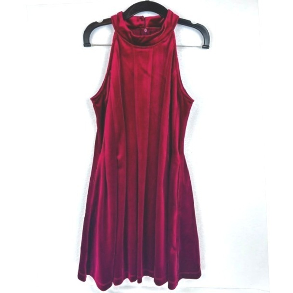 GB Girls Velvet Halter Dress Red Sleeveless Pleated Holiday Kids 10